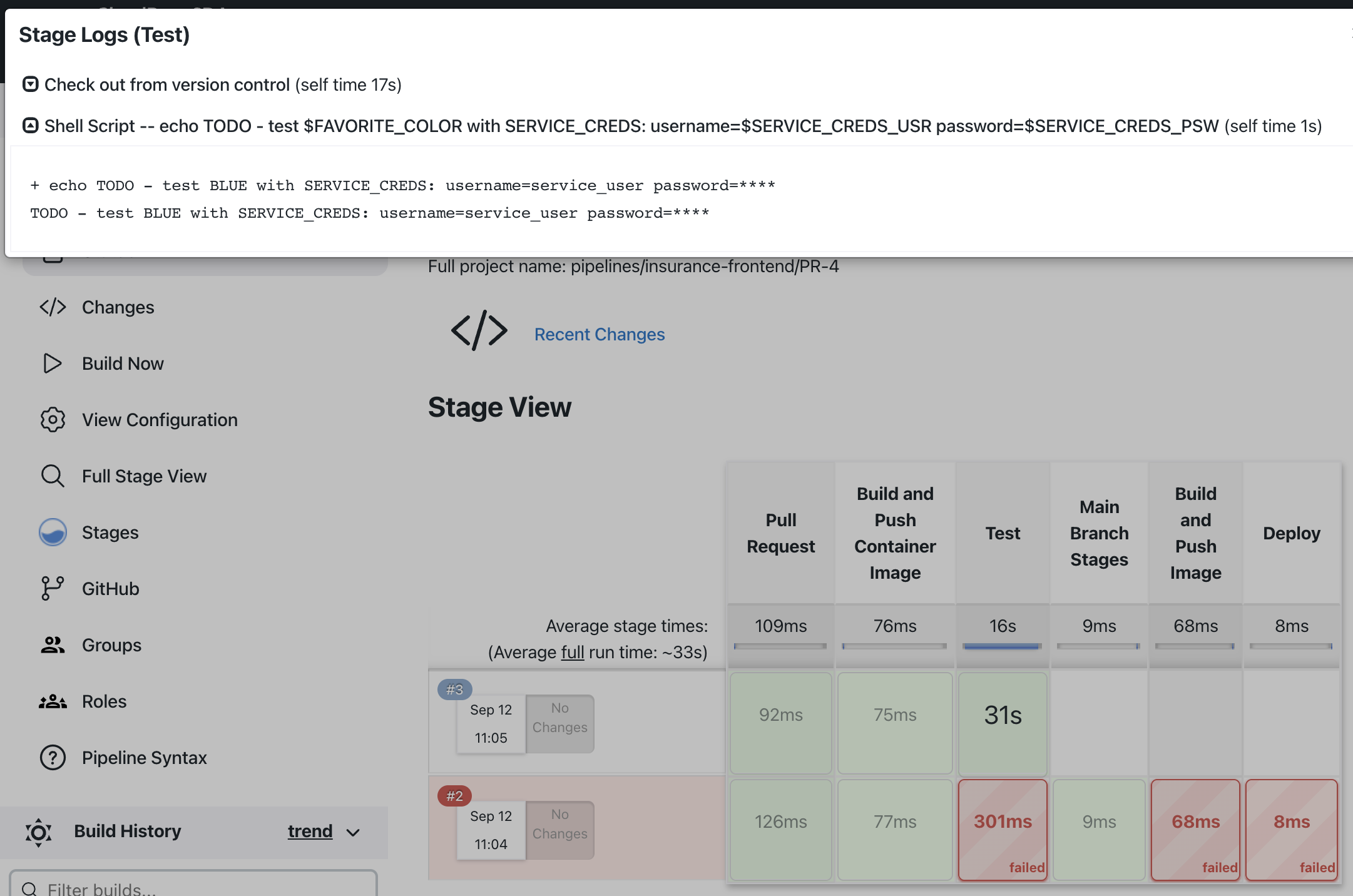 Test Stage Logs No Secret Warning