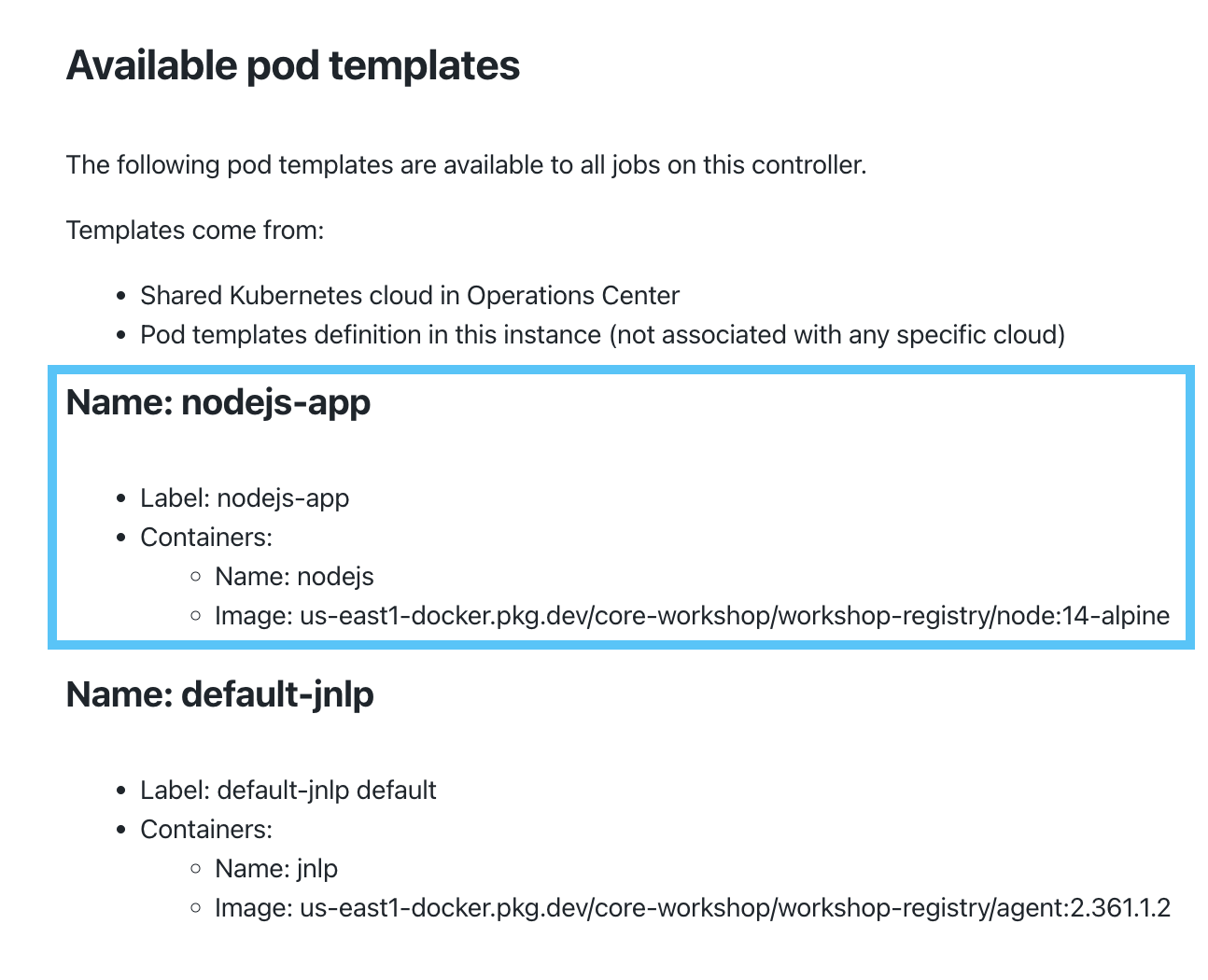 Available Pod Templates